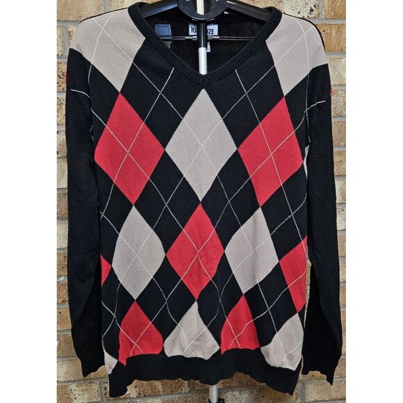KingSize Big & Tall Men's Argyle V-Neck Sweater Black Red Gray Pullover 2XL - Picture 2 of 13